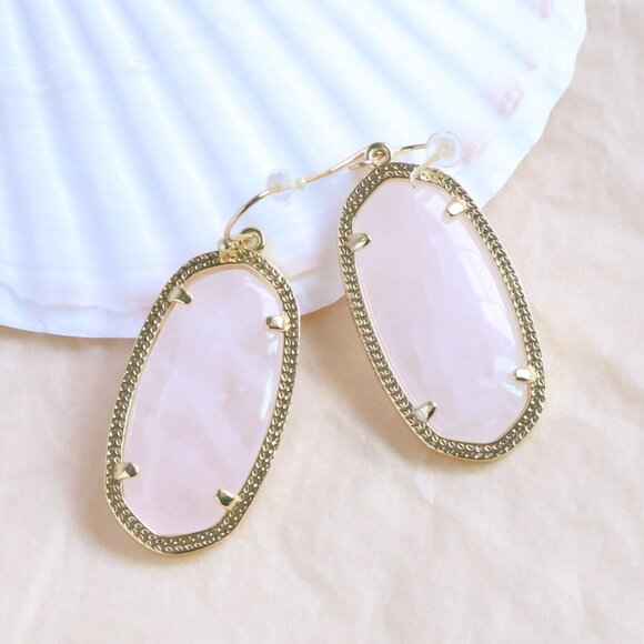 Kendra Scott Elle Drop Earrings Gold Rose Quartz Elegant Statement Jewelry - Picture 2 of 2